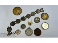 Lot Medals, plaque and silver coins 50 cents, 2 lei