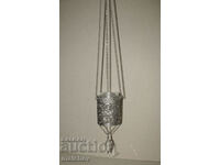 Pendant lamp of white metal openwork, with cup, excellent