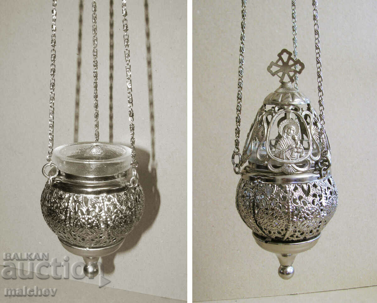 Hanging lamp of white metal openwork, with cup and lid, excellent