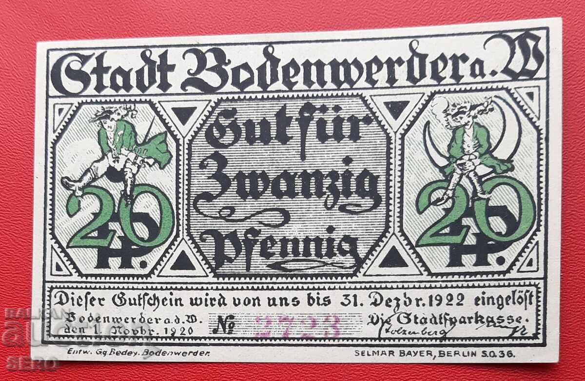 Banknote-Germany-Saxony-Bodenwerder-20 pfennig 1920