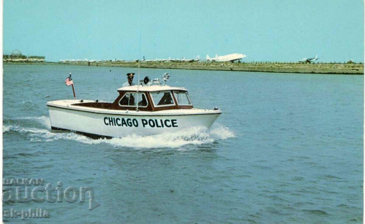 Carte poștală veche - transport - barca poliției din Chicago
