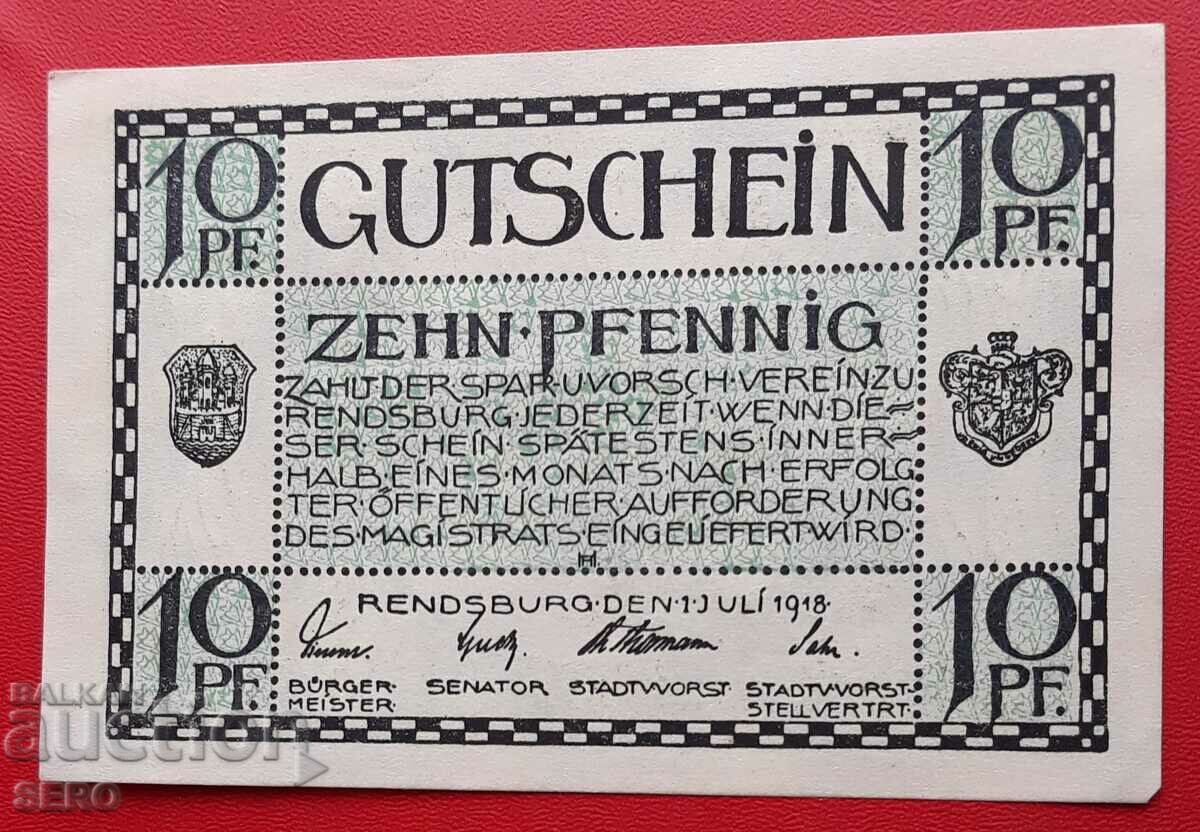 Bancnota-Germania-Schleswig-Holstein-Rendsburg-10 Pfennig 1918