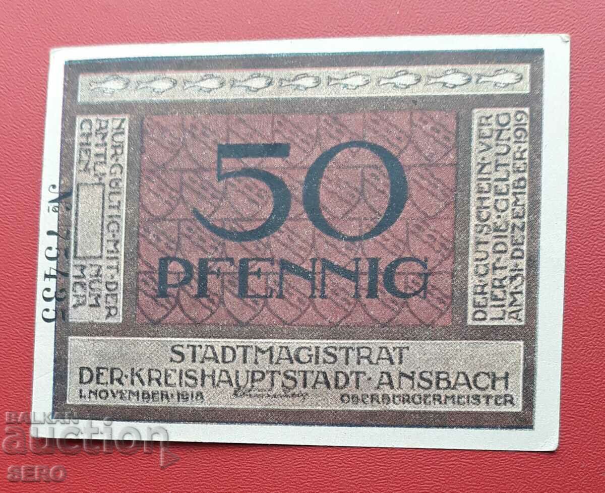 Банкнота-Германия-Бавария-Ансбах-50 пфенига 1918