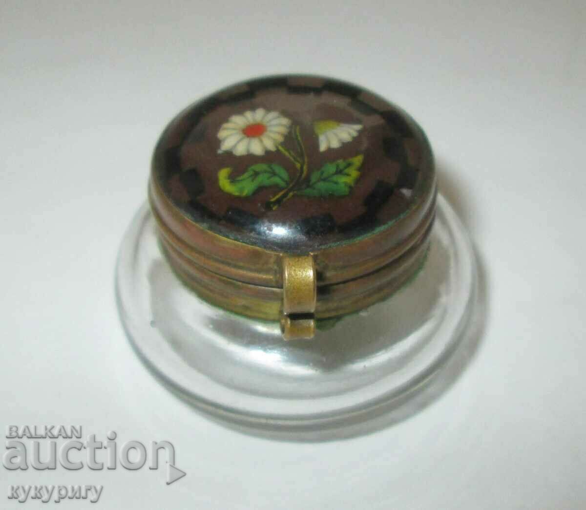 Old small ladies glass makeup case with lid