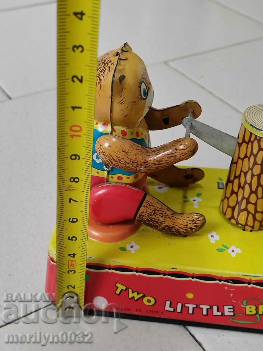 Children's Tin Toy Bears Chopping Wood China 1970s - 5