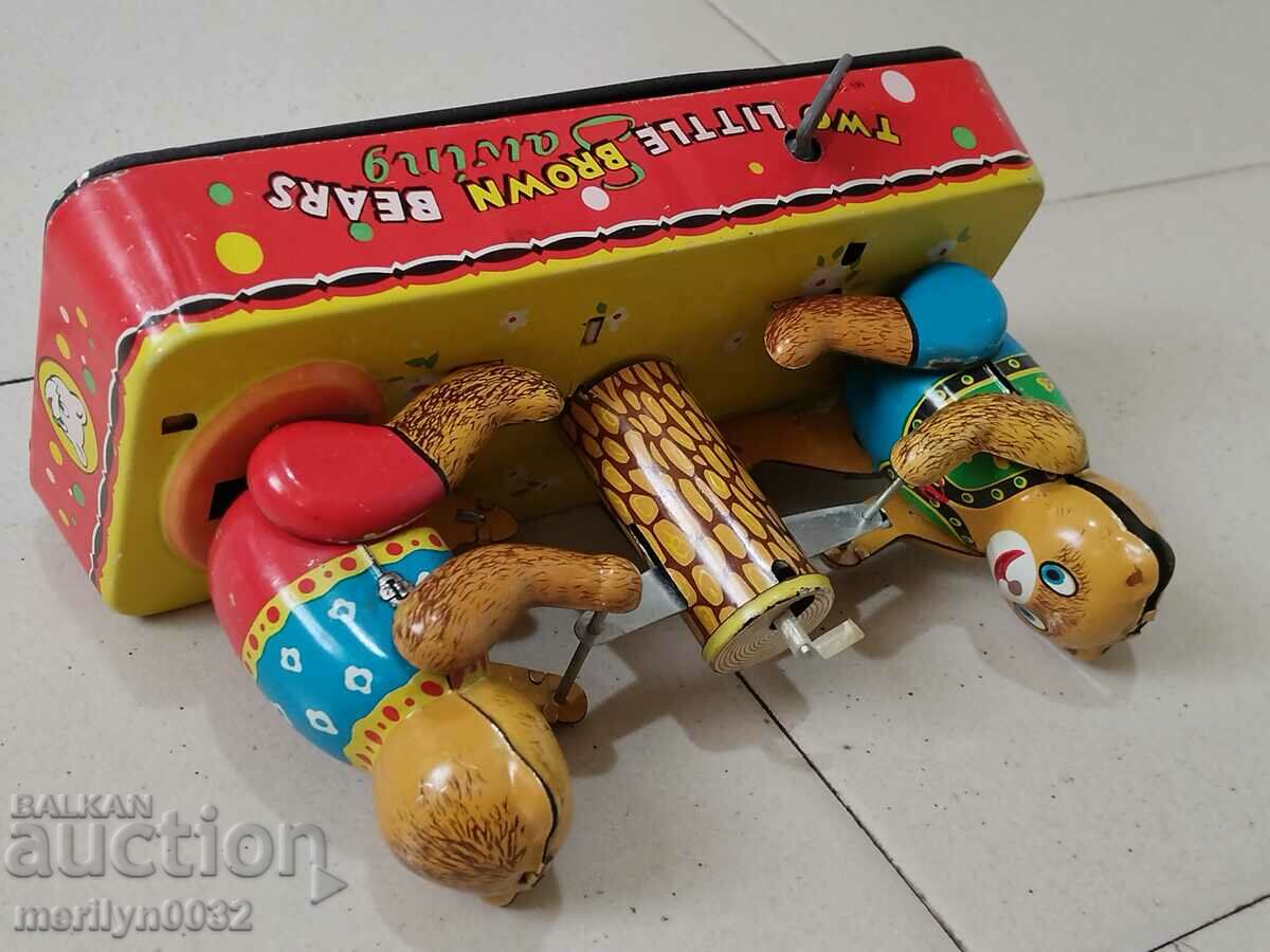 Children's Tin Toy Bears Chopping Wood China 1970s - 6