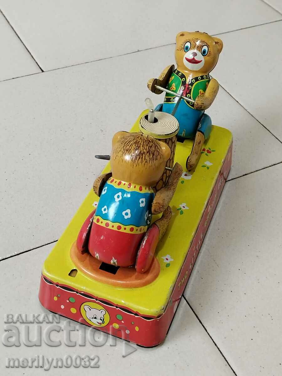 Jucărie de tablă pentru copii. Urși tăiați lemnul China, anii 1970
