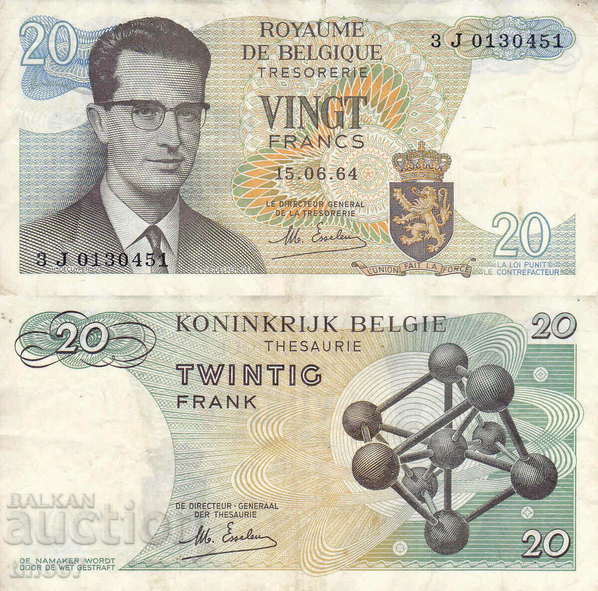 tino37- BELGIA - 20 FRANC - 1964- F+