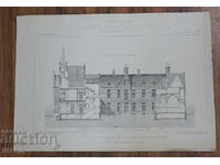 1895 France Architectural lithograph of a hospital