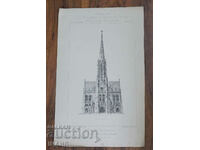 1895 Γαλλία Αρχιτεκτονική λιθογραφία της εκκλησίας του παρεκκλησιού