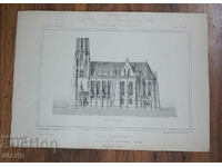1895 Франция Архитектурна литография на дворец замък