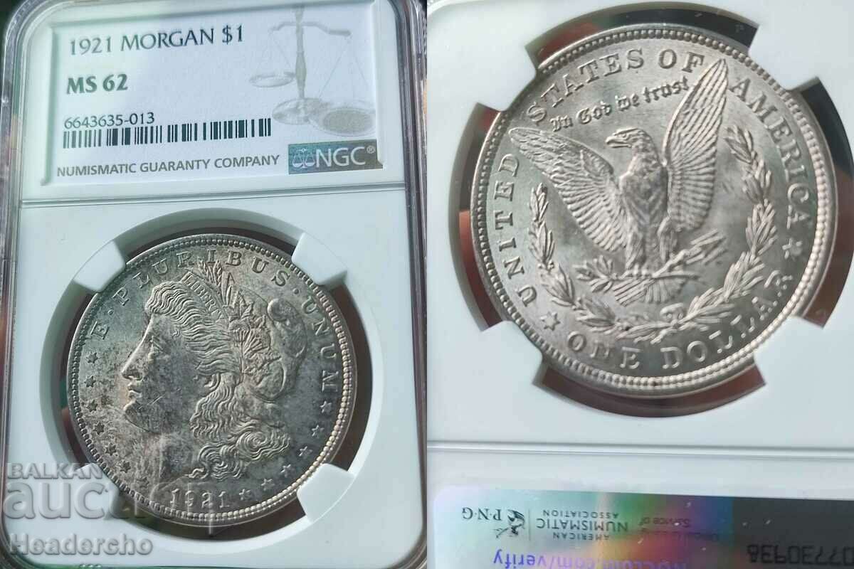 $1 Morgan Dollar 1921 USA (Silver) NGC MS 62