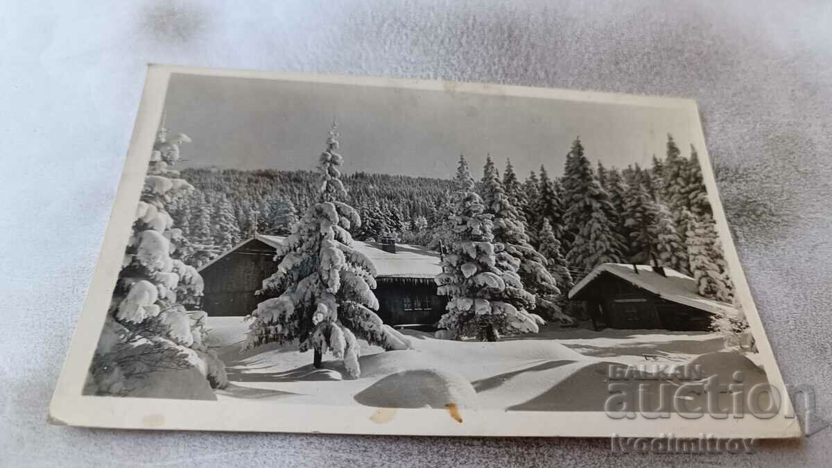 Postcard Two mountain huts in the winter of 1961