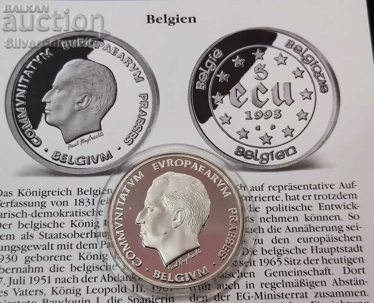 Silver 5 ECU Euro Presidency 1993 Belgium