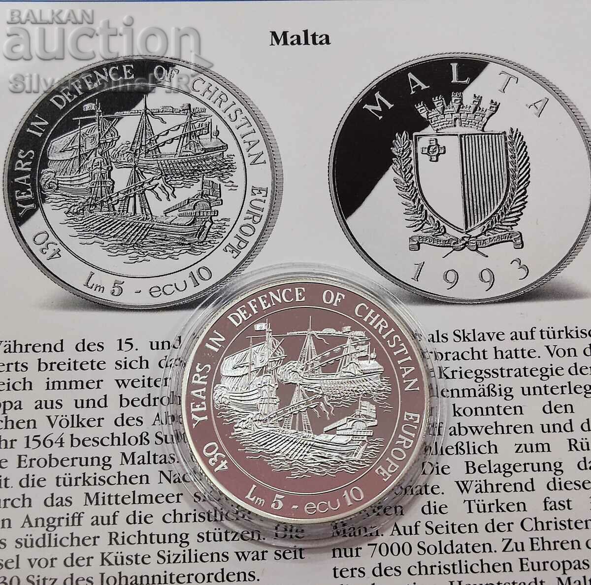 Argint 10 ECU 430g. Apărarea Europei Creștine 1993
