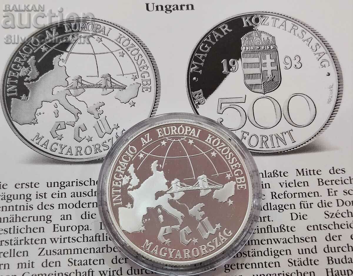 Silver 500 Forint 1993 Hungary EU Integration