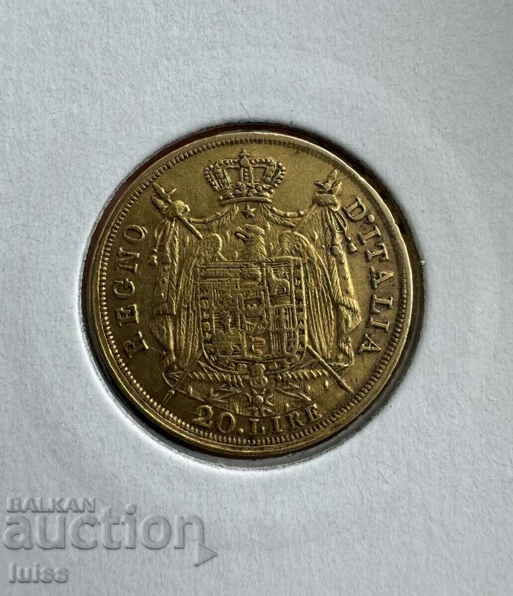 Moneda de aur Italia 20 lire 1809 Milano, Napoleon I