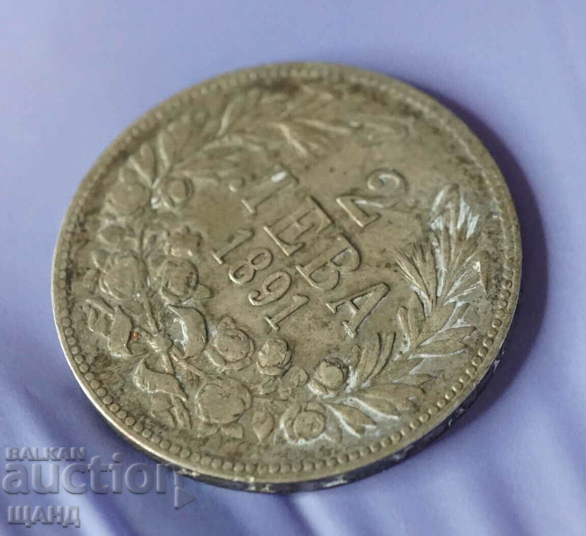 1891 Moneda 2 Leva Ferdinand Argint Argint Bulgaria
