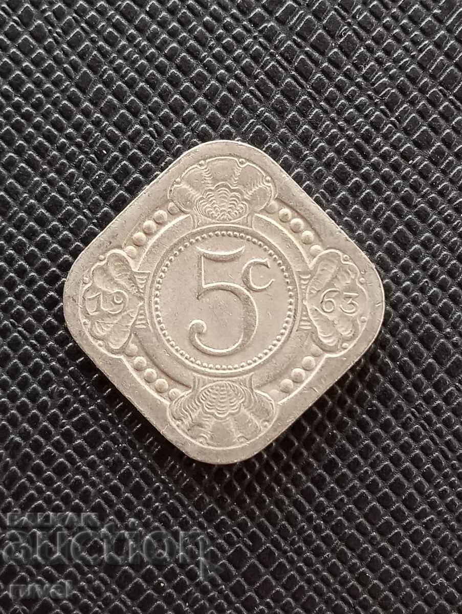 Нидерландски Антили 5 цента, 1963 г.