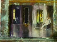 Pictură în ulei impresionism - Femeie care se uită prin fereastră