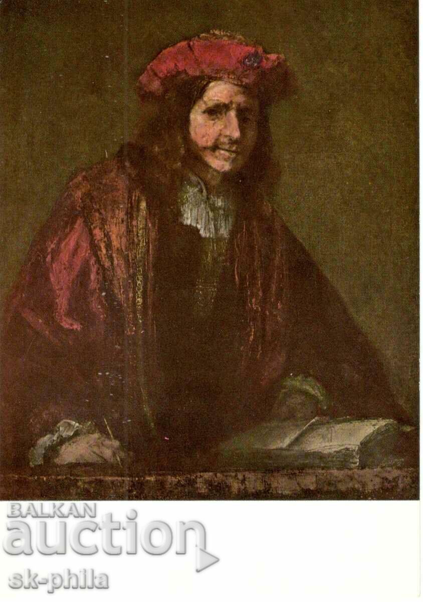 Carte poștală veche - Artă - Rembrandt, Omul cu pălărie roșie
