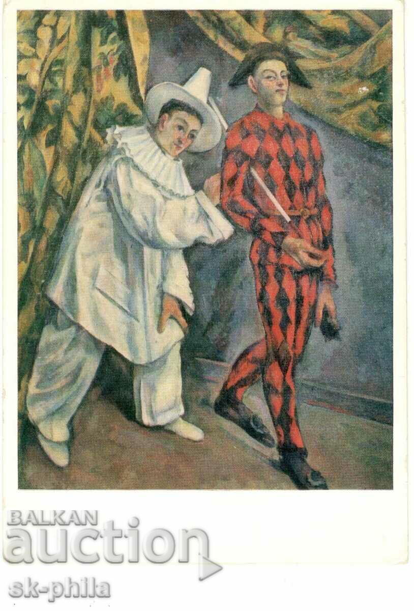 Old postcard - Art - Paul Cézanne, Pierrot and Harlequin Old postcard - Art - Paul Cézanne, Pierrot and Harlequin