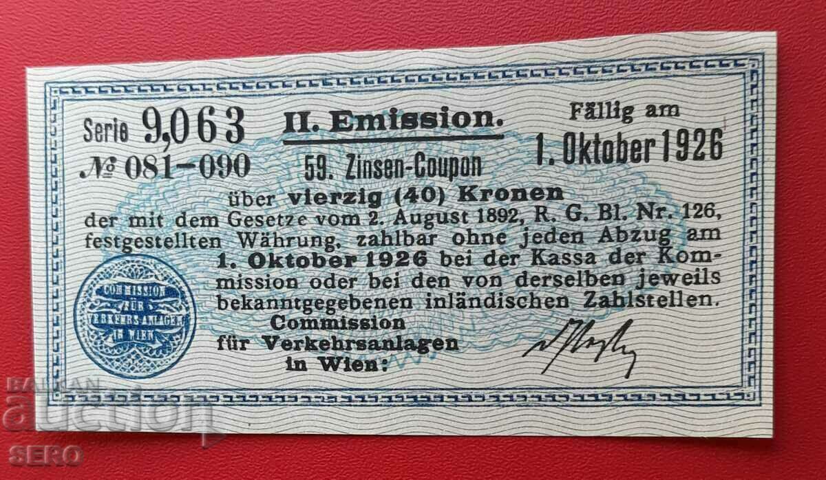 Austria-coupon 40 kroner 1926
