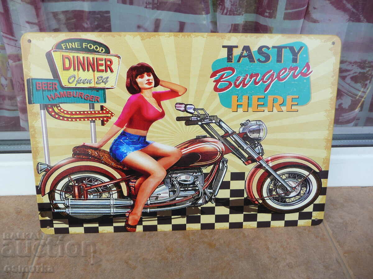 Metal plate motor establishment burgers erotica sexy girl