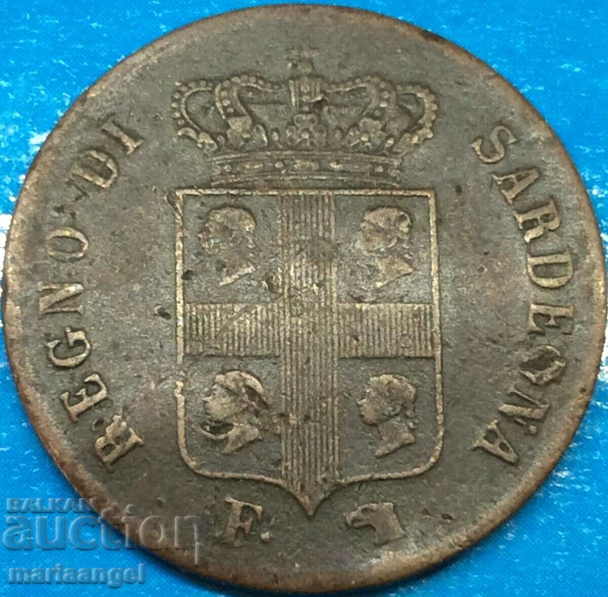 5 centesimi 1842 Italia Sardinia tip „4 capete” rar