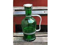 Vintage 2 Liter Green Glass Bottle Metal Handle