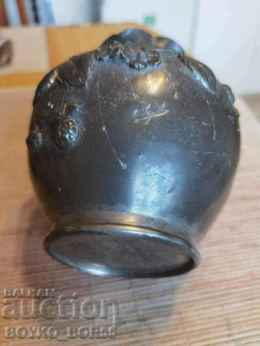 Auction Antique Metal Vase Branded ETAINS D'ART SA, Signed. Auction Antique Metal Vase Branded ETAINS D'ART SA, Signed.
