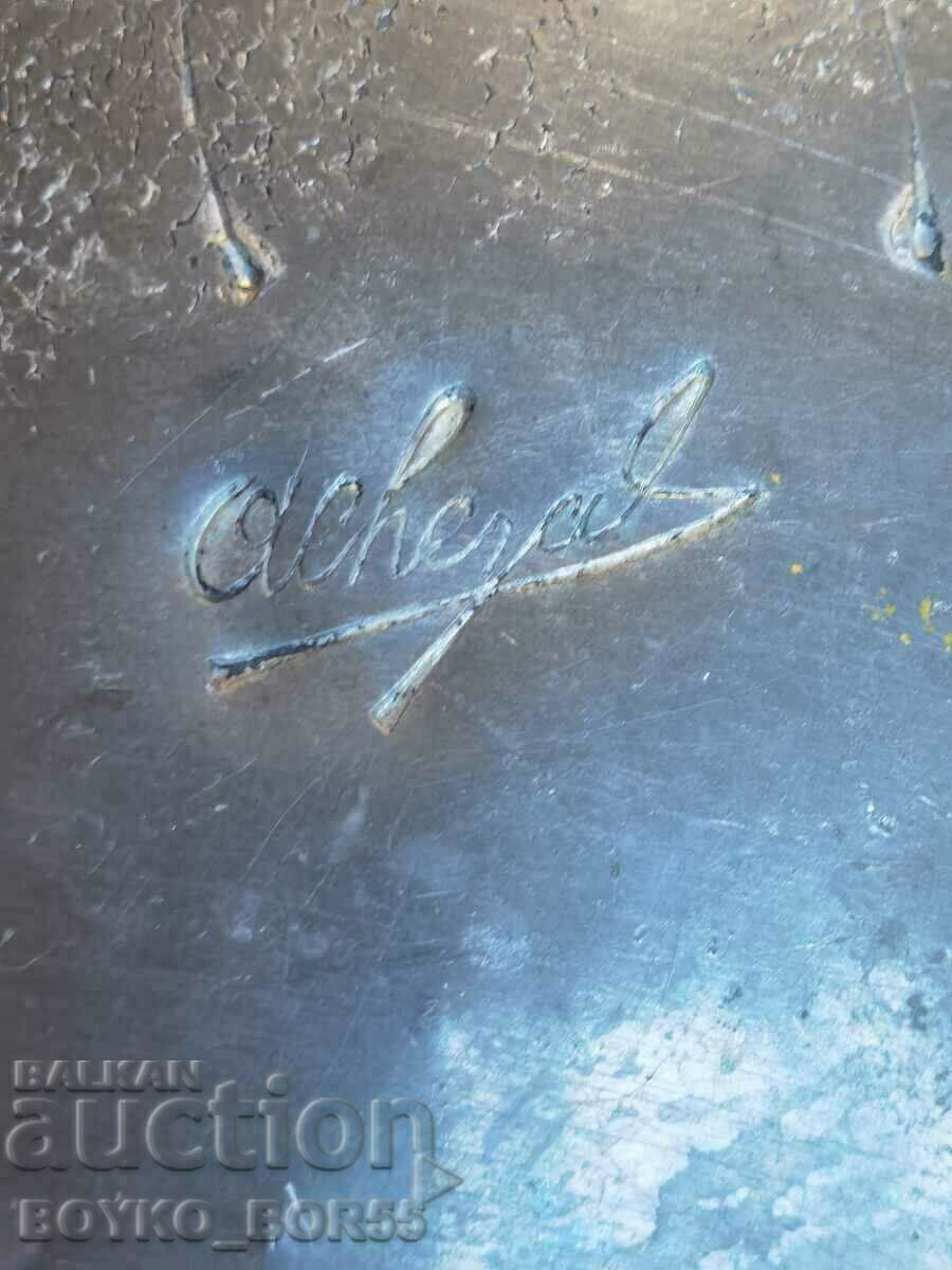 Delivery of Antique Metal Vase Branded ETAINS D'ART SA, Signed. Delivery of Antique Metal Vase Branded ETAINS D'ART SA, Signed.