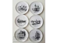 Porcelain saucers with architectural buildings