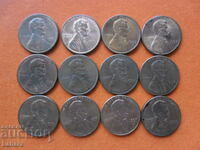 Лот монети САЩ 1 цент 1990 - 1999 г.