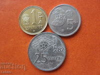 1, 5 and 25 pesetas 1980. Spain
