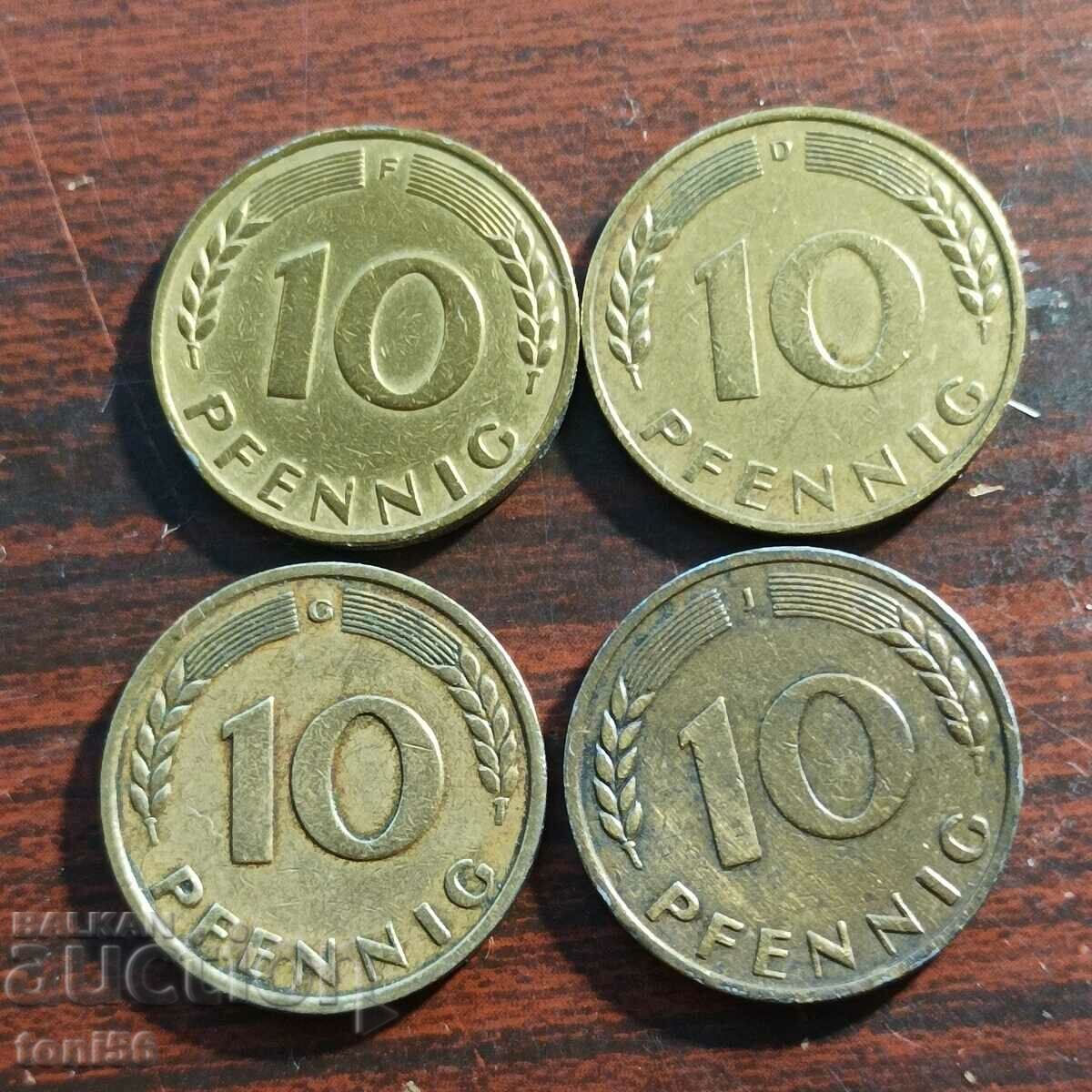 Germany - FRG, 4x10 Pfennig 1949 - all mints