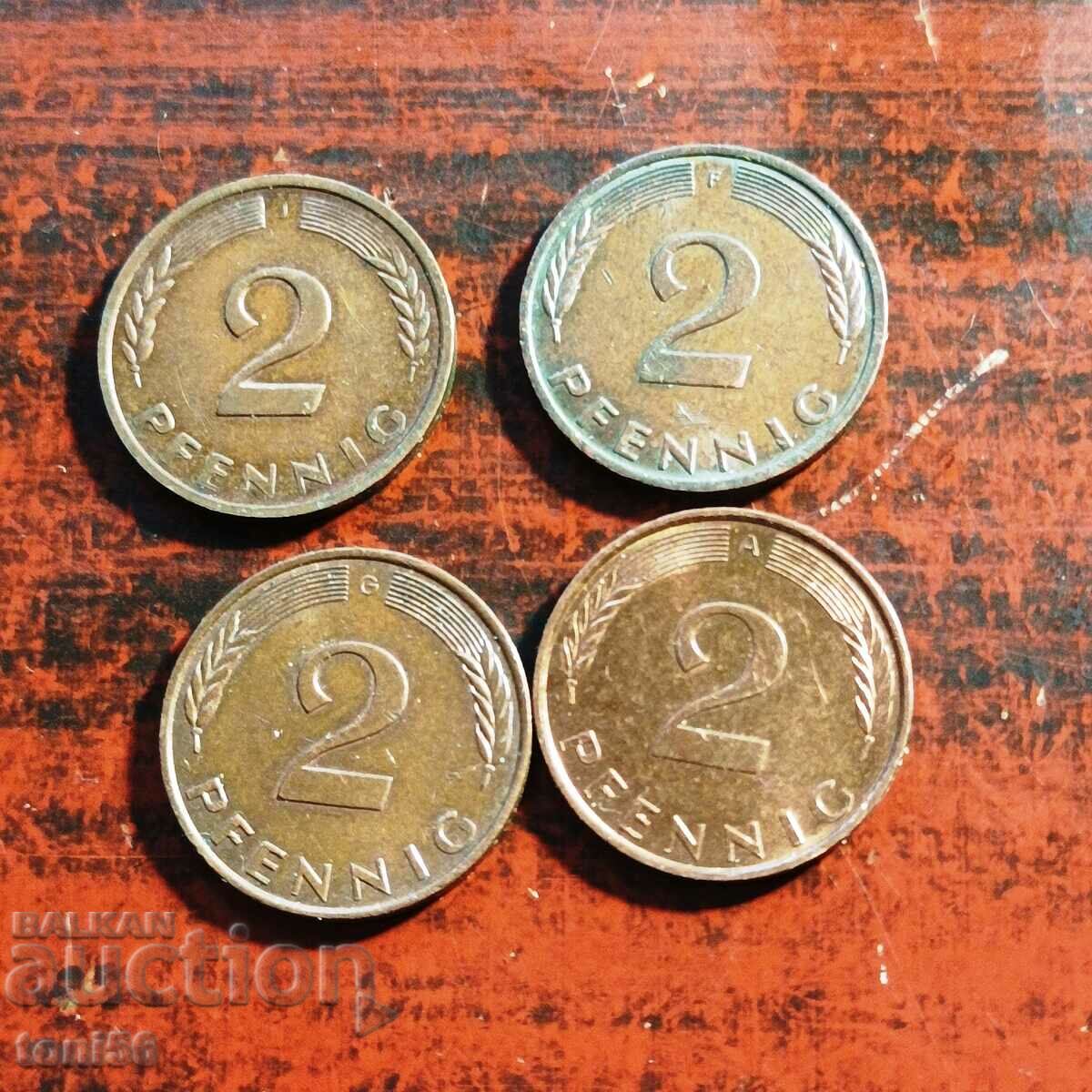 Germany - GDR, 4x2 pfennig different years and mon. yards
