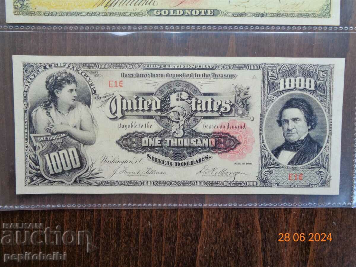 Παλιό και σπάνιο αμερικανικό τραπεζογραμμάτιο -1891. το σημείωμα είναι αντίγραφο