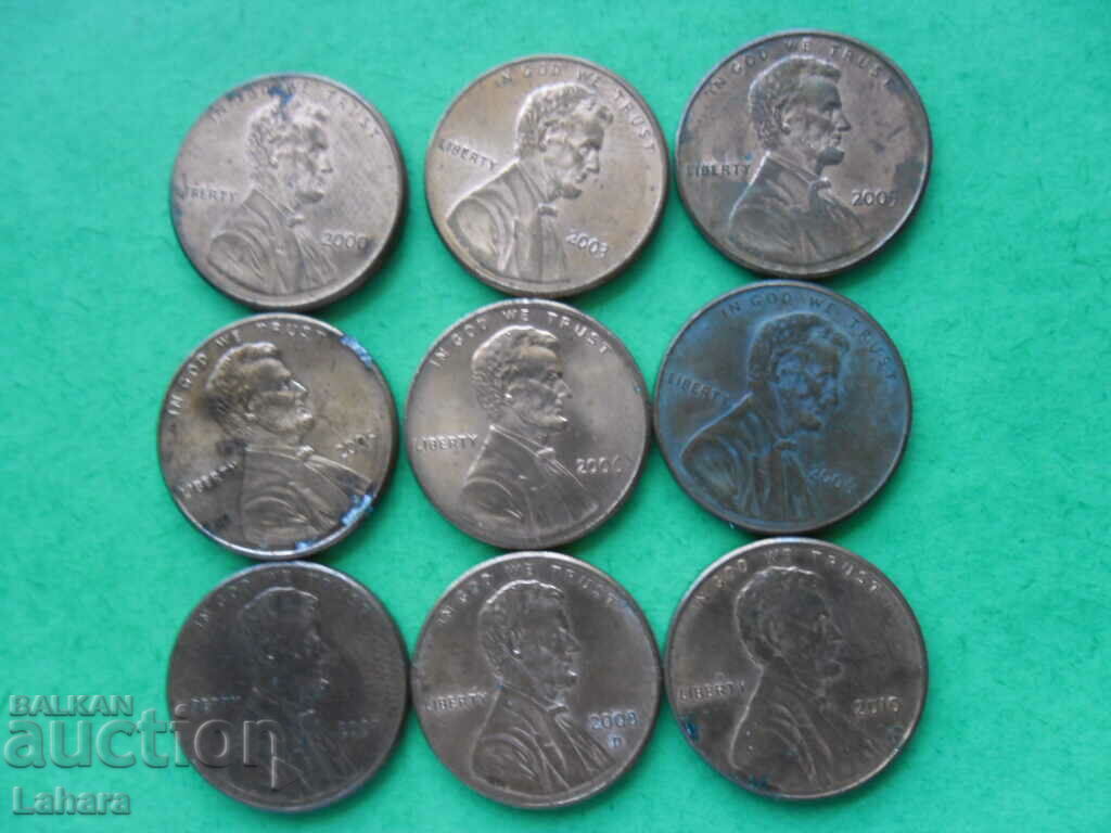 Лот монети САЩ 1 цент 2000 - 2010 г.