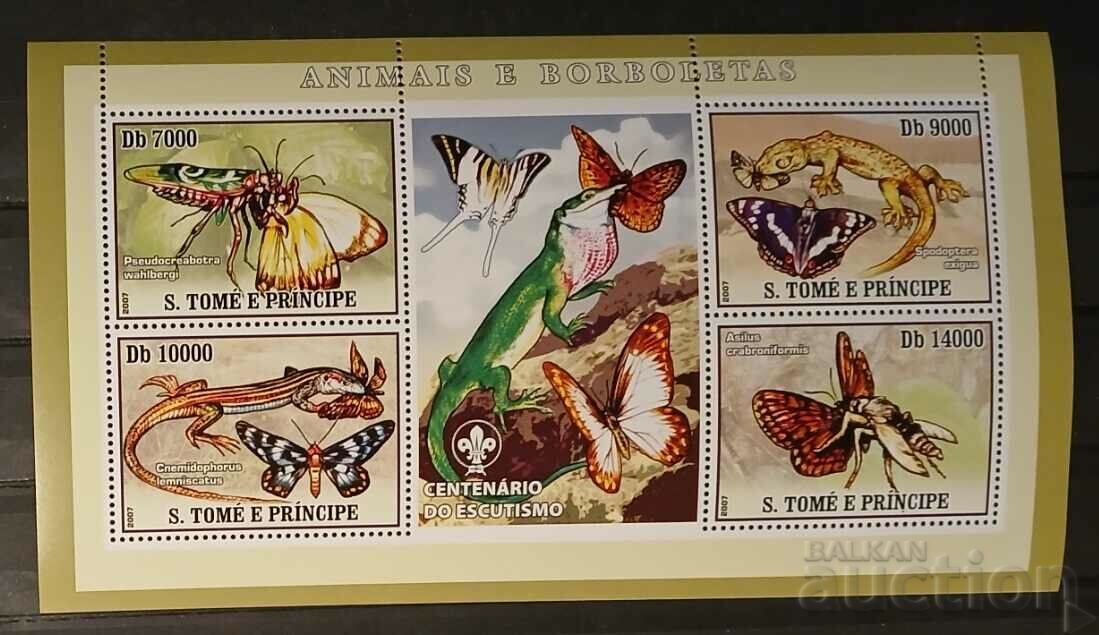 Sao Tome 2007 Block Fauna/Animals/Butterflies/Scouts €8 MNH