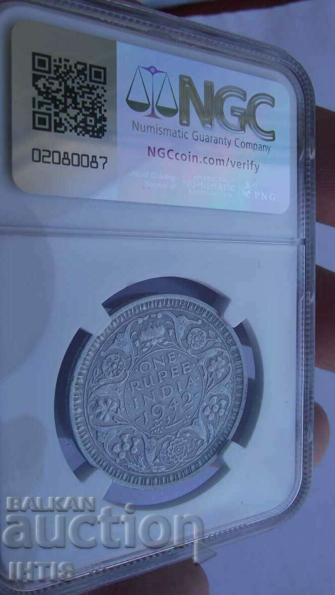 COIN - 1 Rupee 1942 - INDIA - NGC - * - AU55 - - 6 COIN - 1 Rupee 1942 - INDIA - NGC - * - AU55 - - 6