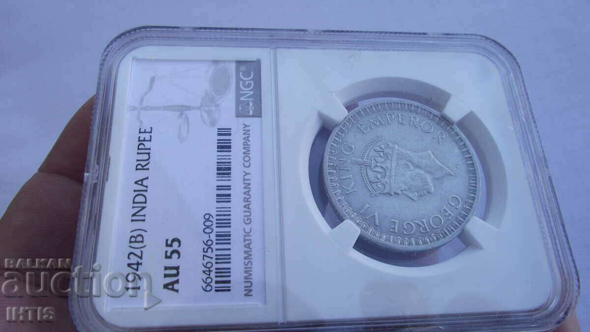 МОНЕТА- 1рупия 1942г.- ИНДИЯ - NGC - * - AU55 -