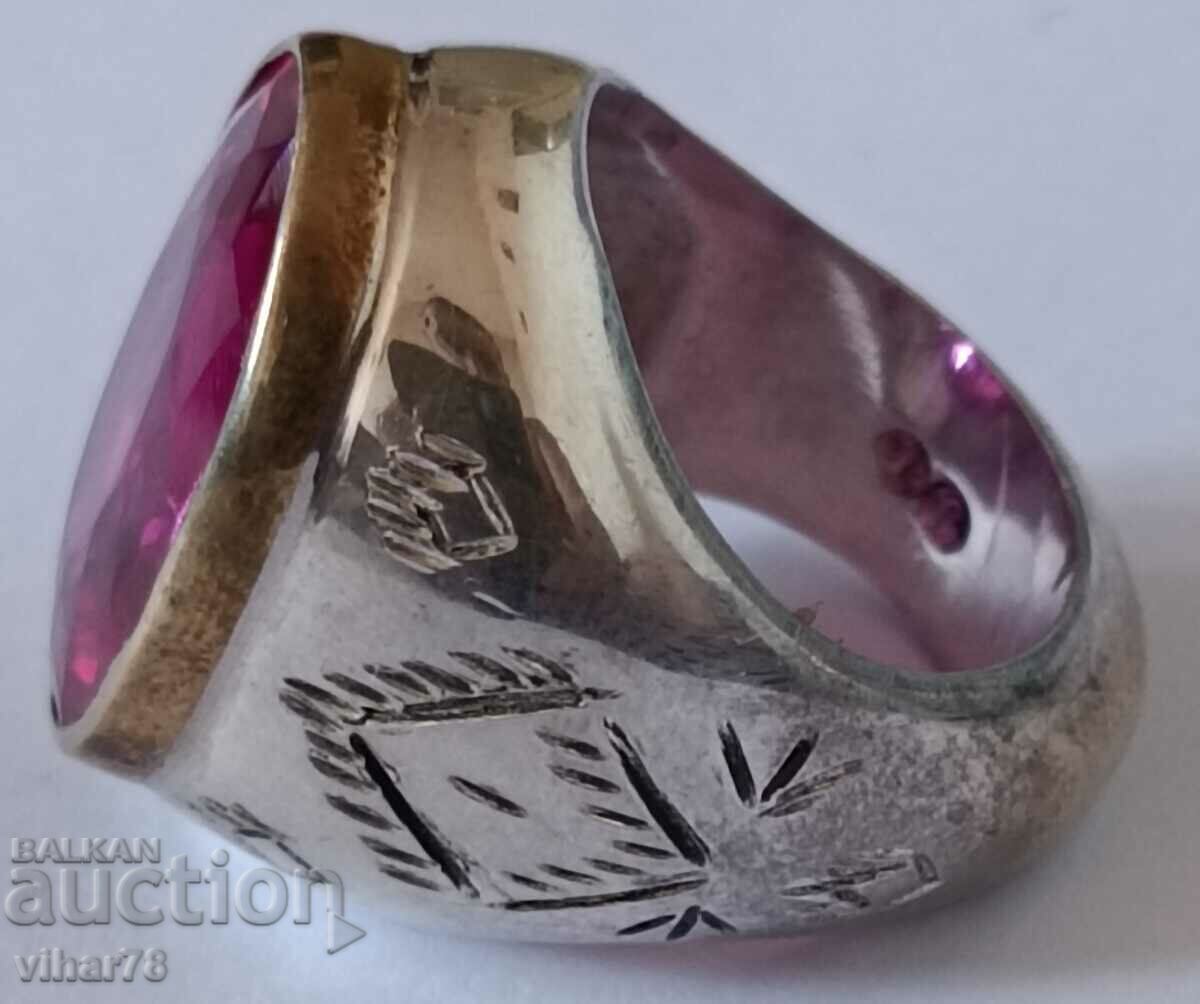 Delivery of MEN'S SOLID OLD SILVER RING WITH RUBY