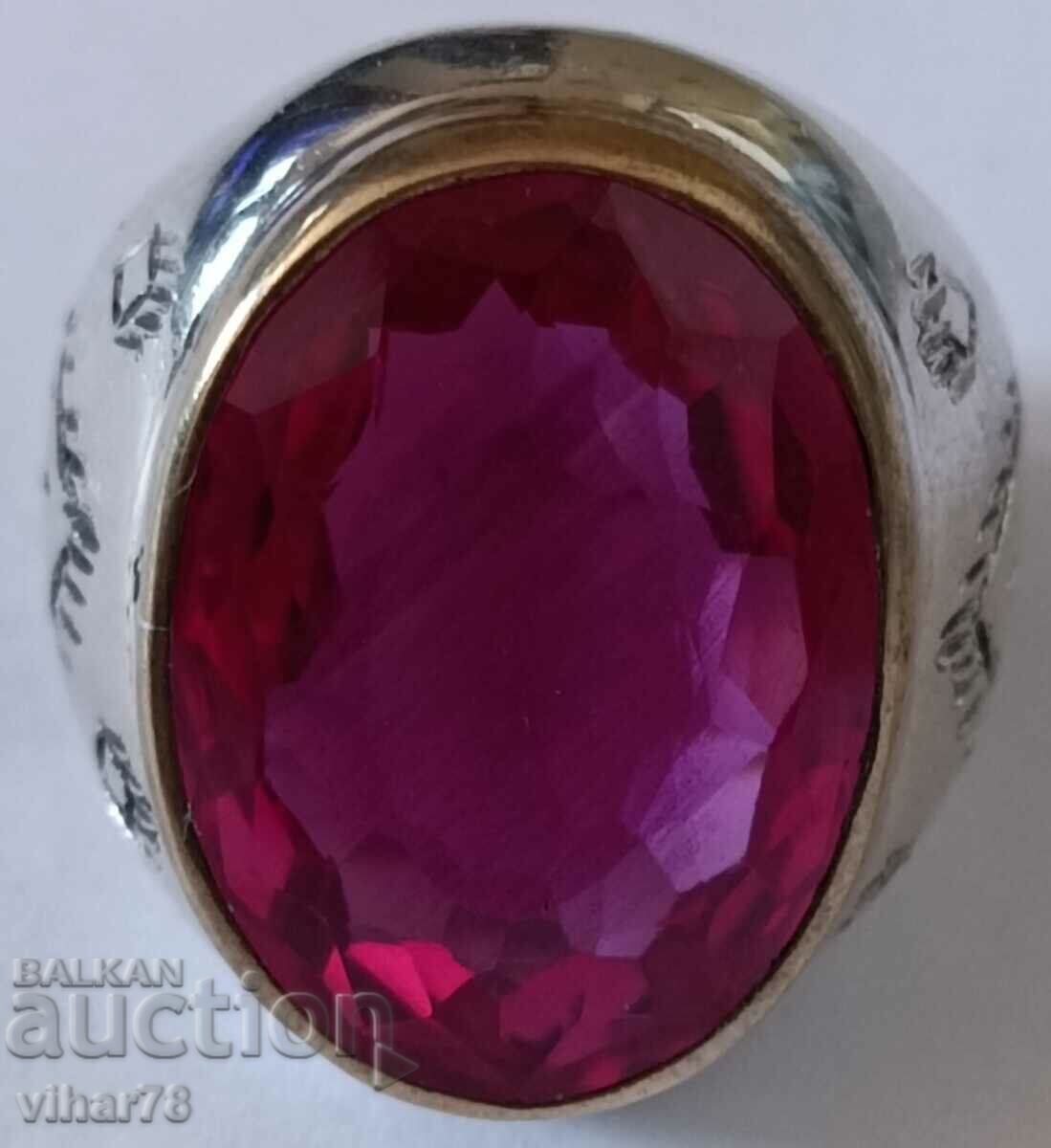 MEN'S SOLID OLD SILVER RING WITH RUBY