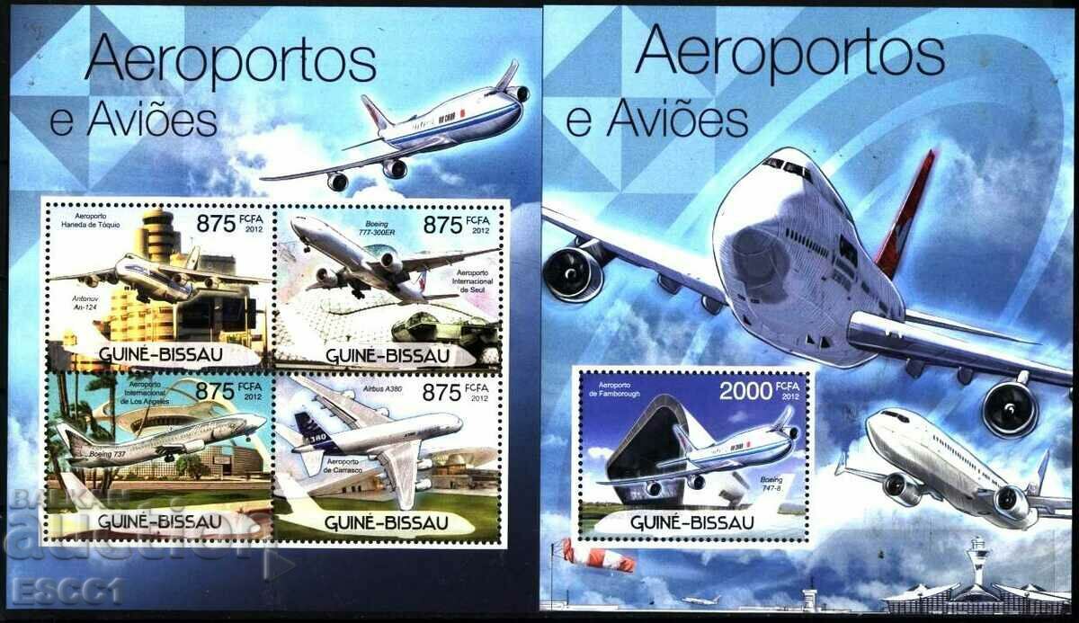 Clean stamps and block Aviation Airplanes 2012 from Guinea-Bissau