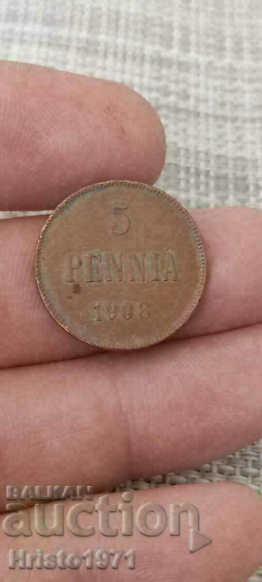 5 bănuți 1908 Finlanda