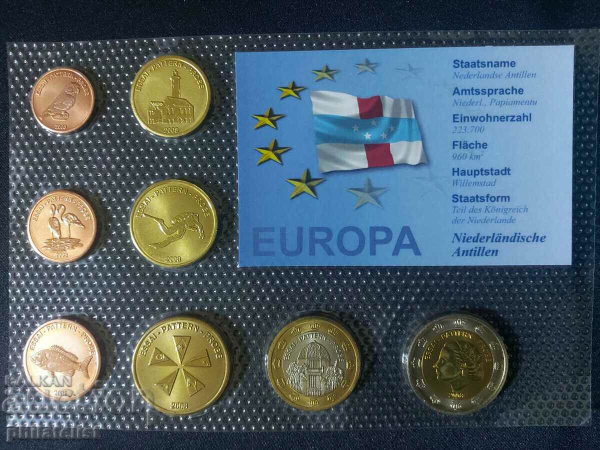 Пробен Евро Сет - Холандски Антили 2008 , 8 монети