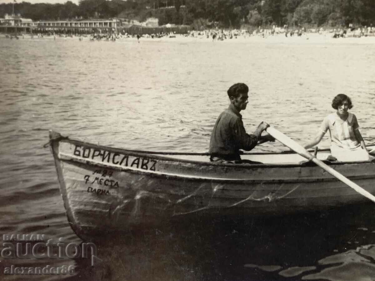 Auction Varna boat "Borislav" military with two ladies old photo Auction Varna boat "Borislav" military with two ladies old photo