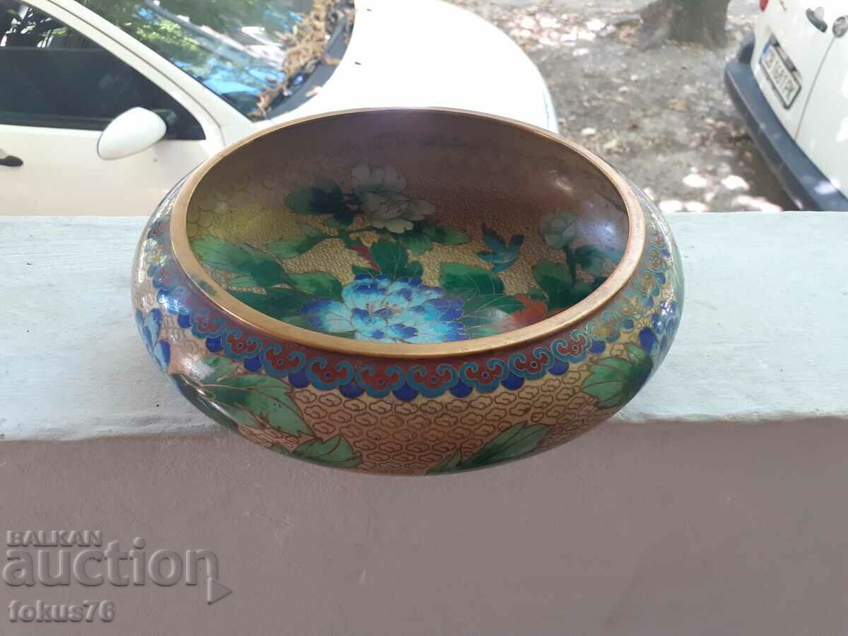 Cloisonné - A great old bronze enamel bowl