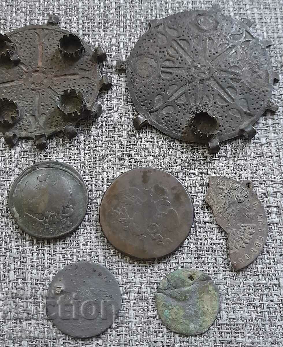 Lot of Ottoman and Russian coins, pieces of jewelry